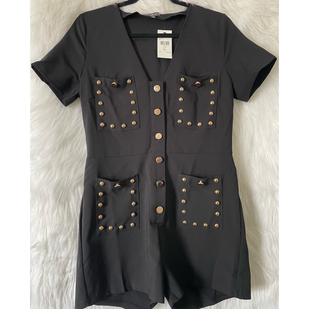 Fashion Nova romper in black with gold studs XL & 2X. Brand new. Still has tags